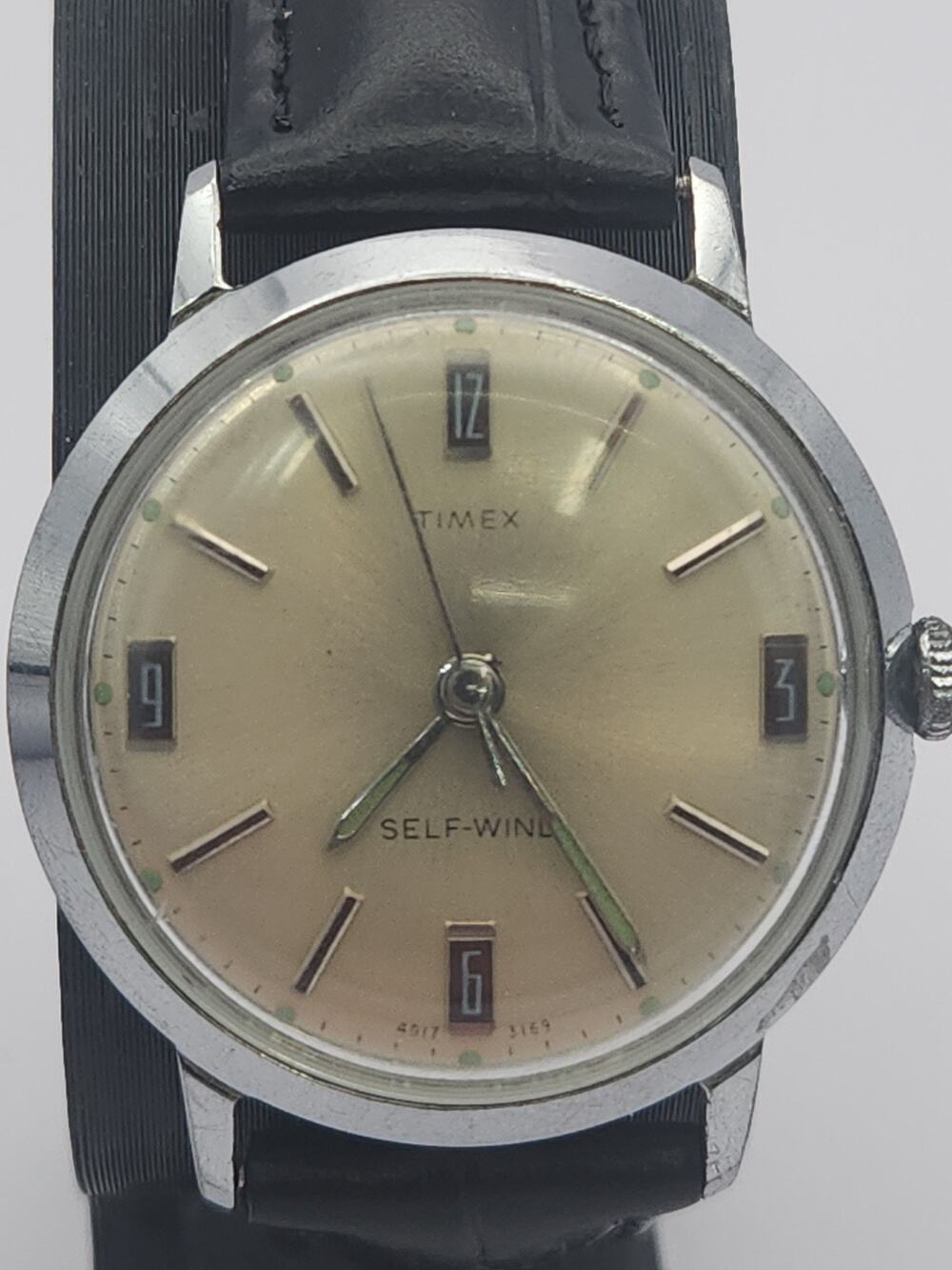 Vintage Rare Gents 1969 Timex Viscount 4017 3169 Self-Wind 3 6 9 12 Watch, Runs